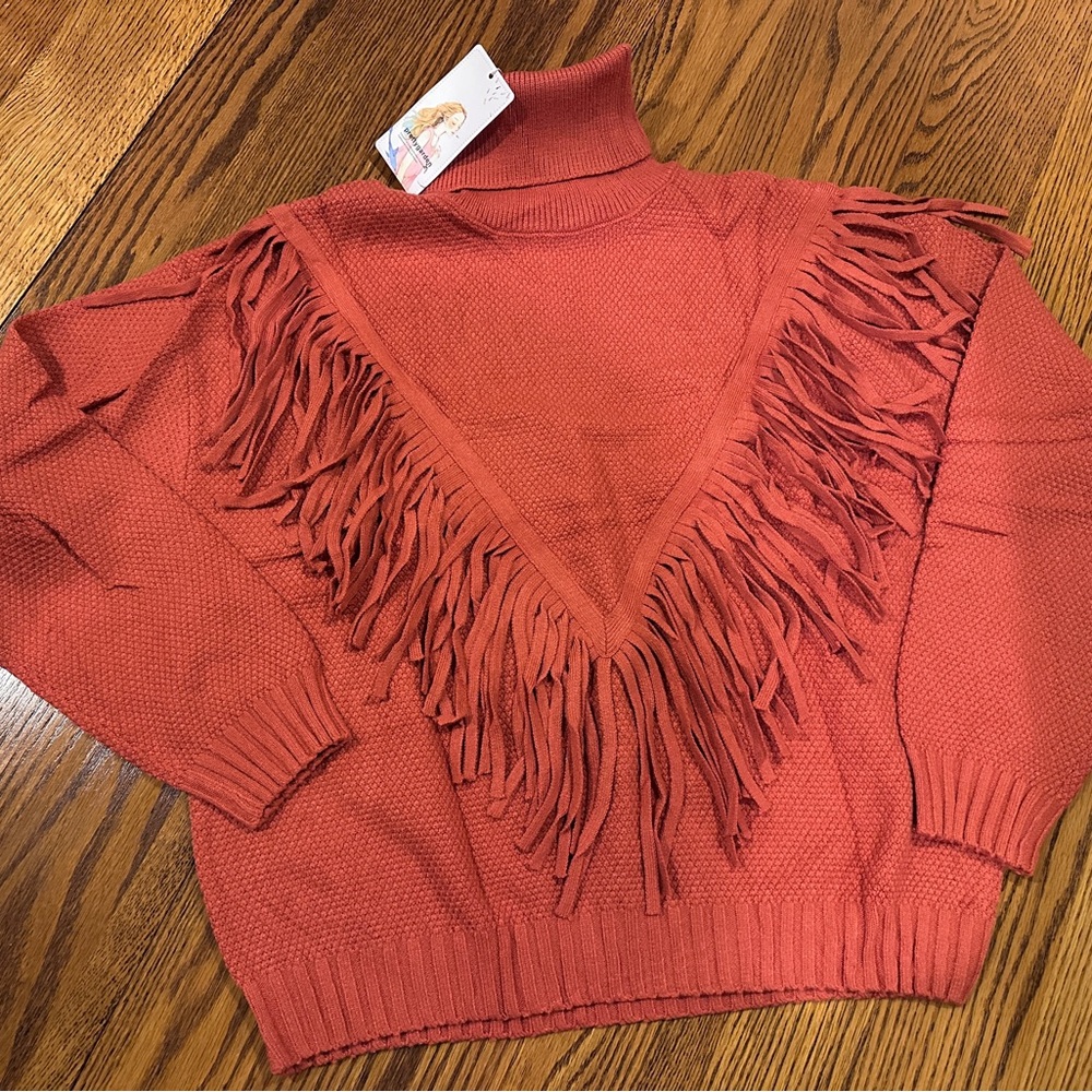 Fringed Orange Sweater Ladies Size S‎ NEW